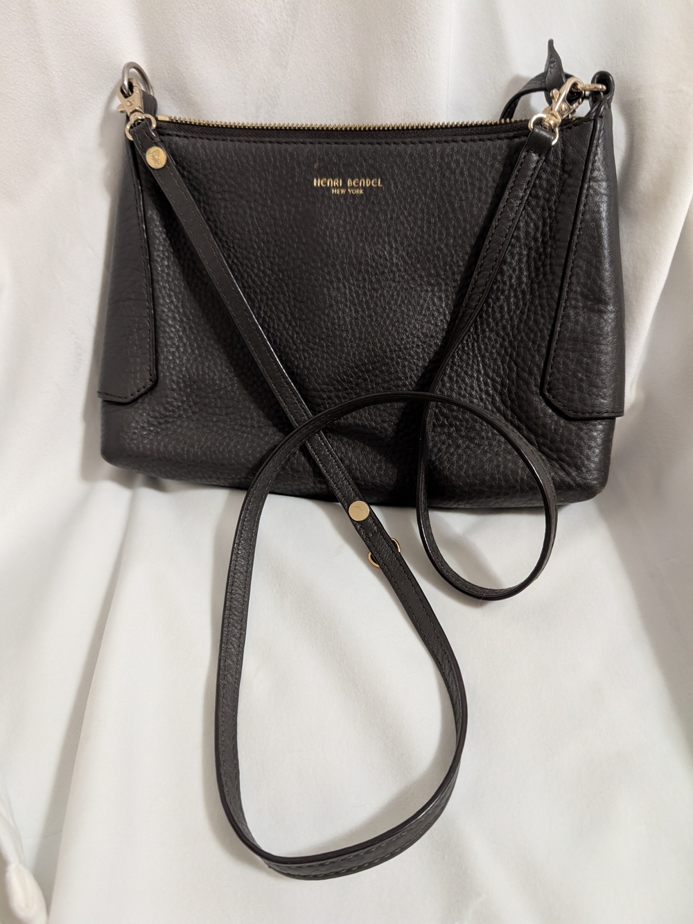 henri bendel Brown Pebbled Leather Crossbody with Gold Hardware
